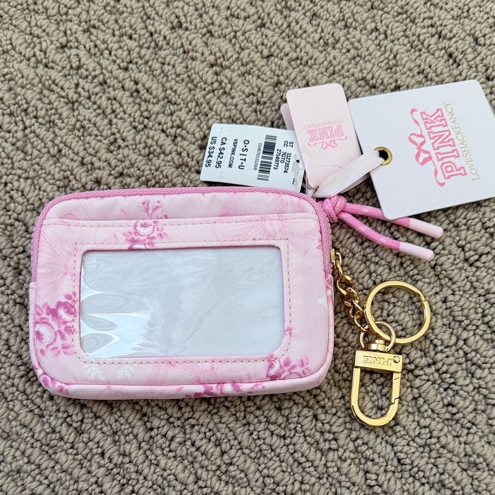 LoveShackFancy Pink Floral Card Holder with Gold Keychain - Picture 2 of 6